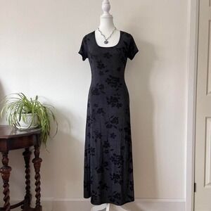Vintage Whimsigoth Floral Maxi Dress Womens Sz S Black Vampirecore Darkfairy